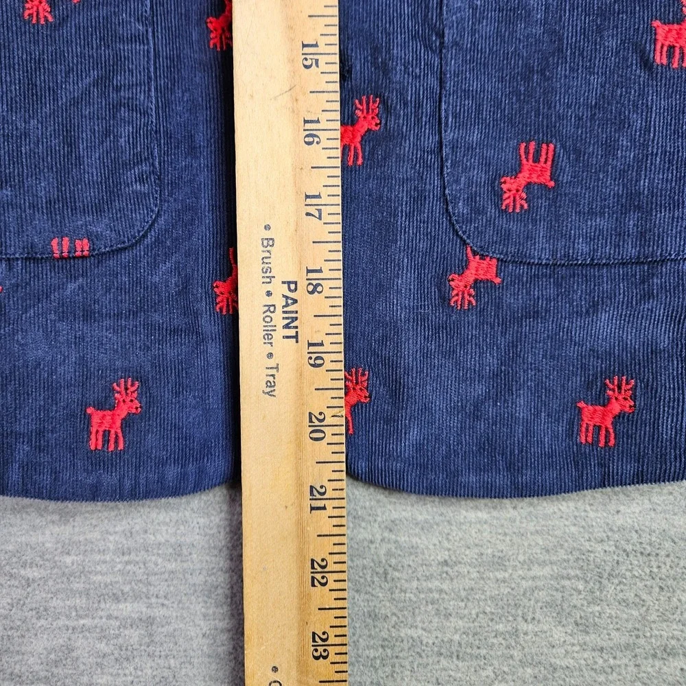 Hanna Andersson Unisex Kids Blue Red Moose Corduroy Blazer Sz US 8 / 130 cm